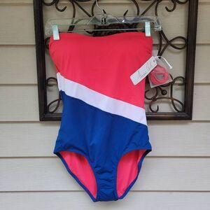 Anne Cole Women’s Colorblock Bandeau One Piece Swimsuit Size 6